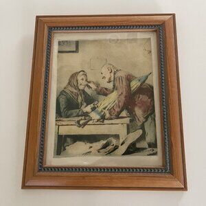 Vintage Framed Print On Silk Inspired By Pompeo Massani Good News